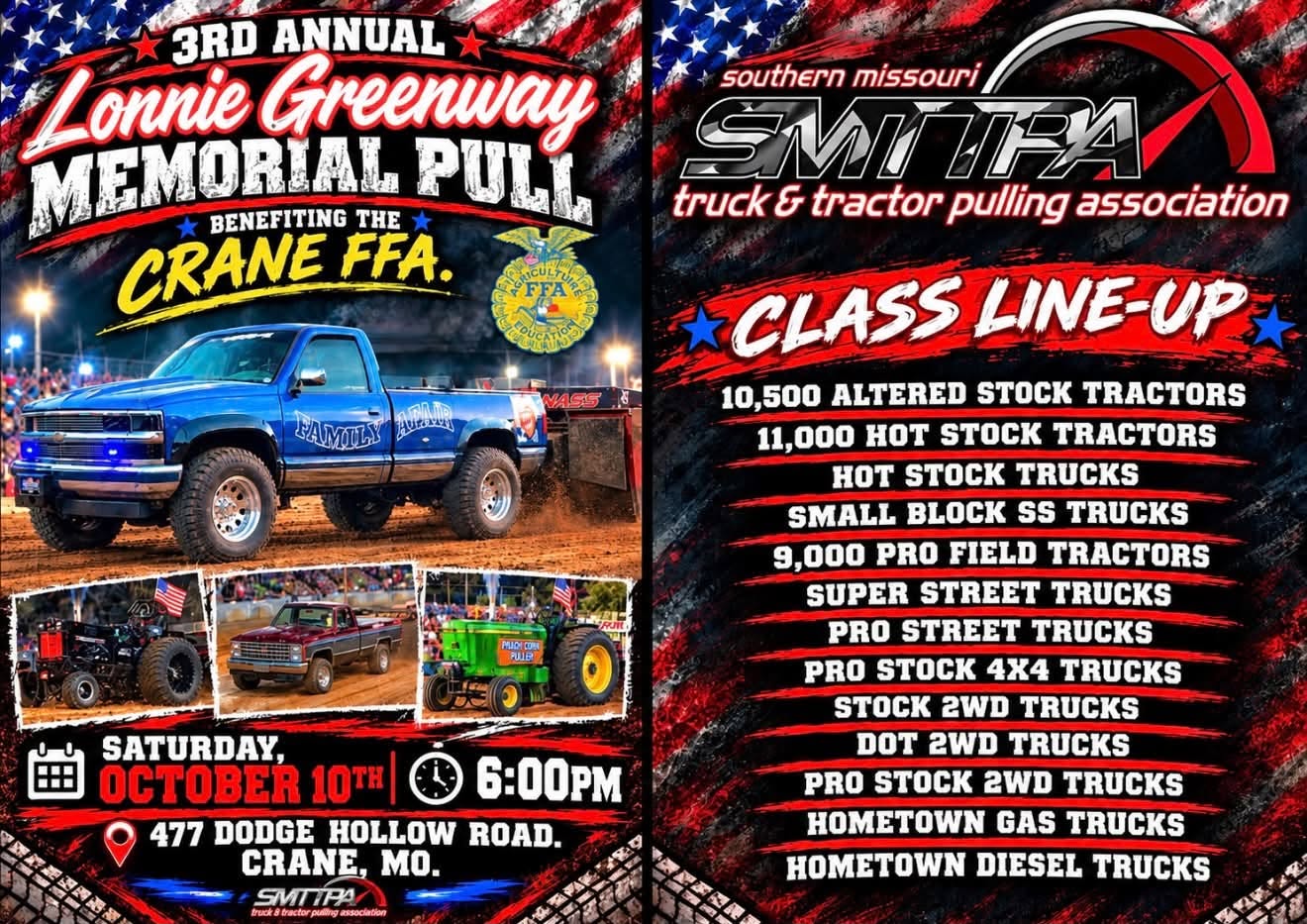 SMTTPA Hosting Truck & Tractor Pull in Crane on October 10